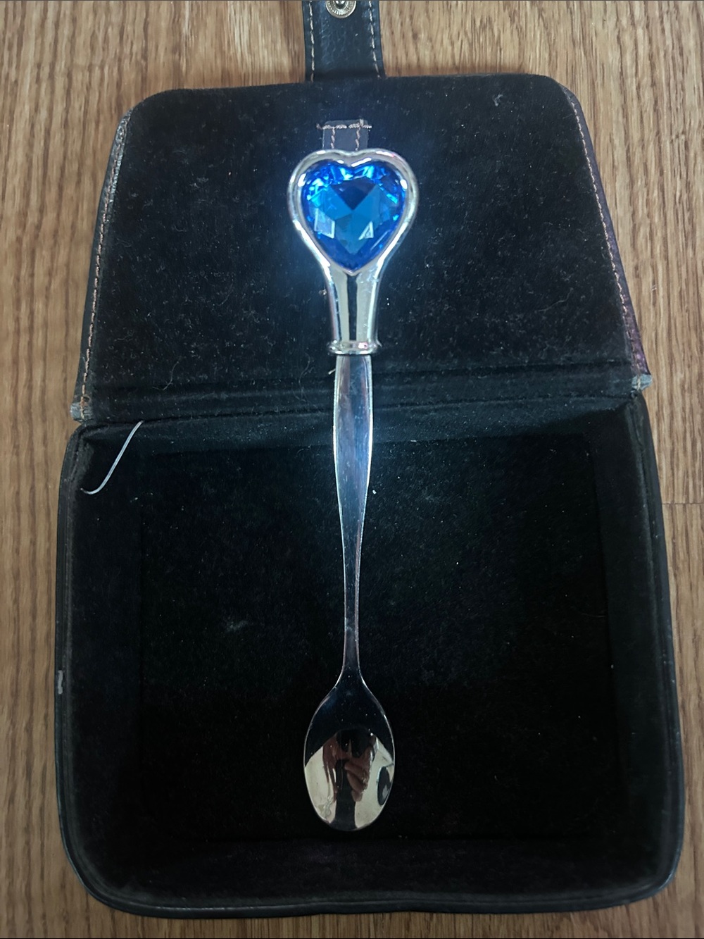 Heart Top Blue Crystal Silver Spoon